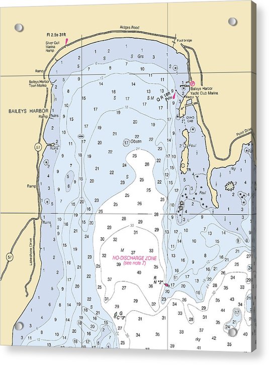 Baileys Harbor-lake Michigan Nautical Chart - Acrylic Print