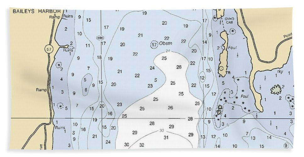 Baileys Harbor-lake Michigan Nautical Chart - Bath Towel