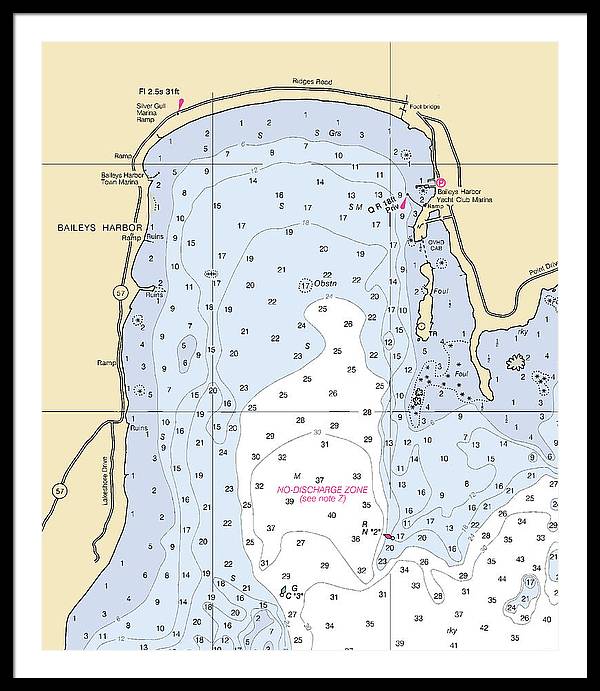 Baileys Harbor-lake Michigan Nautical Chart - Framed Print