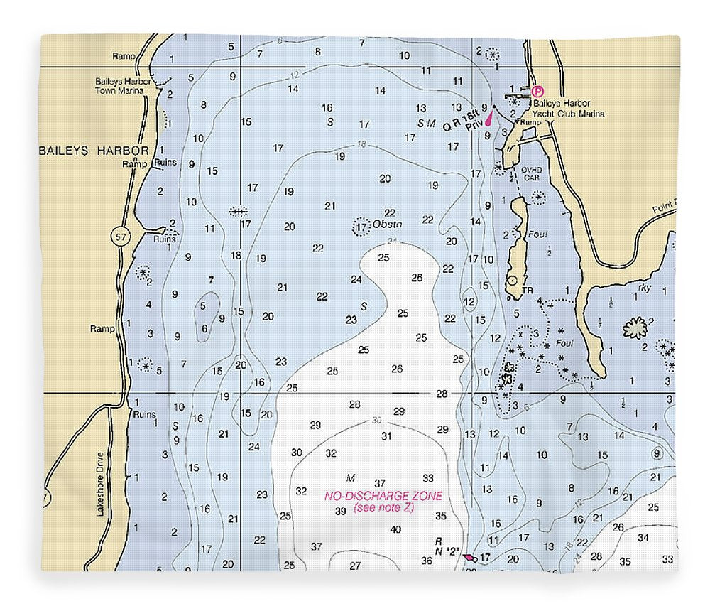 Baileys Harbor Lake Michigan Nautical Chart Blanket