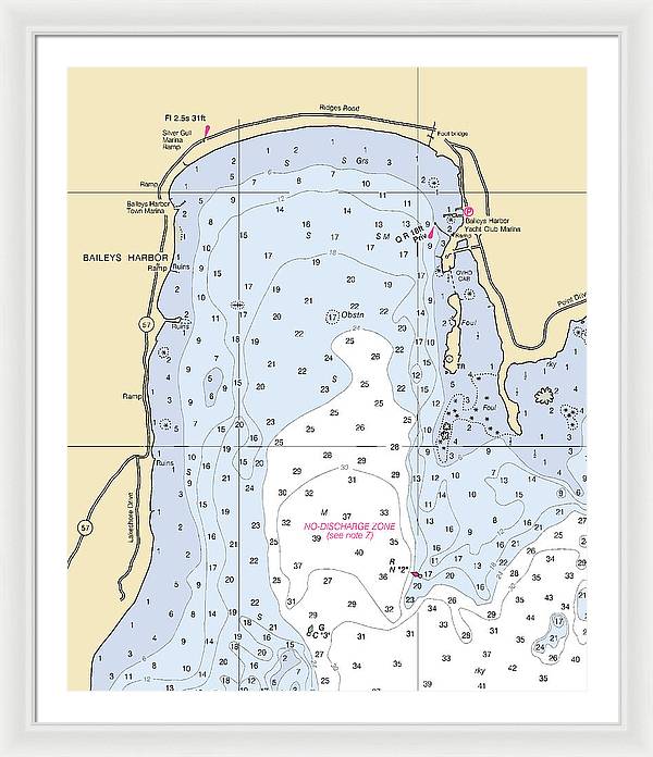 Baileys Harbor-lake Michigan Nautical Chart - Framed Print