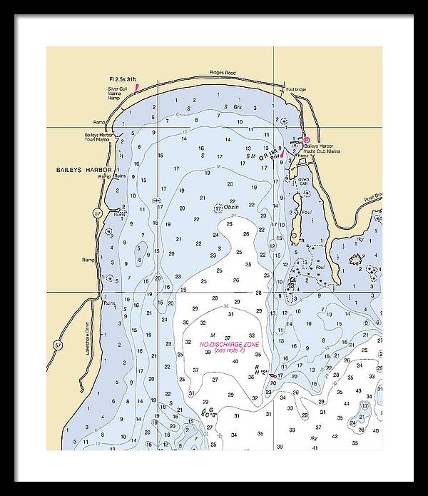 Baileys Harbor-lake Michigan Nautical Chart - Framed Print