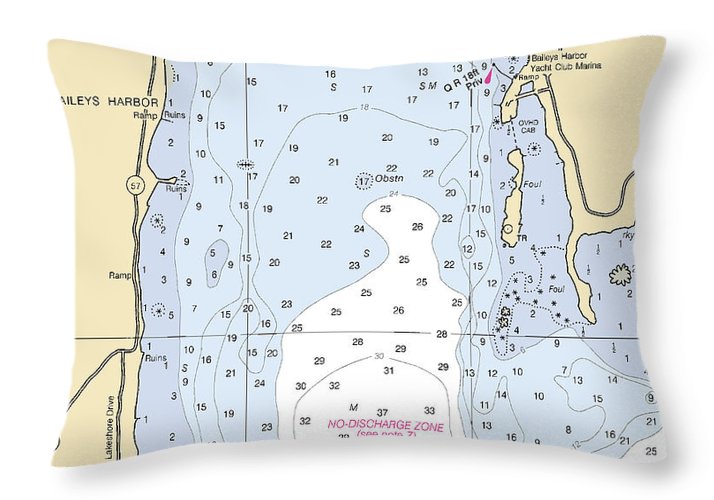 Baileys Harbor-lake Michigan Nautical Chart - Throw Pillow