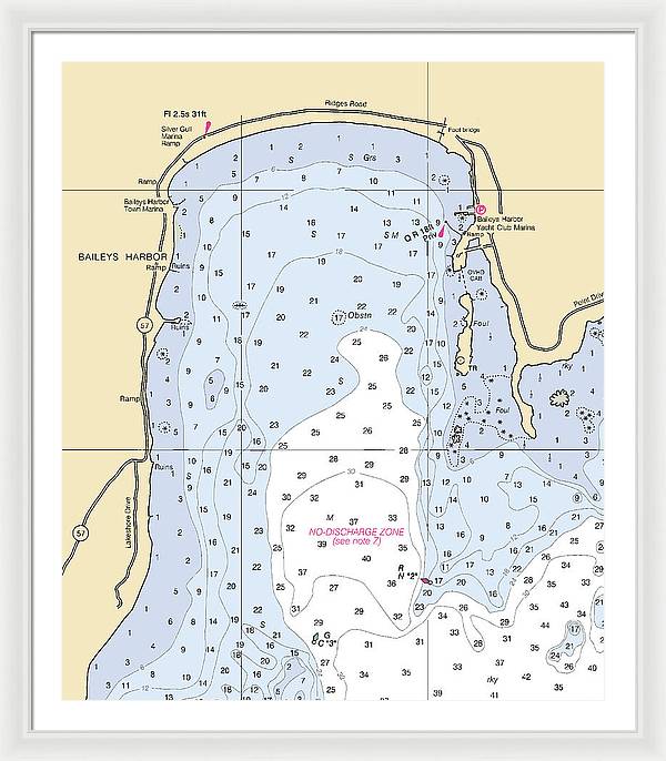 Baileys Harbor-lake Michigan Nautical Chart - Framed Print