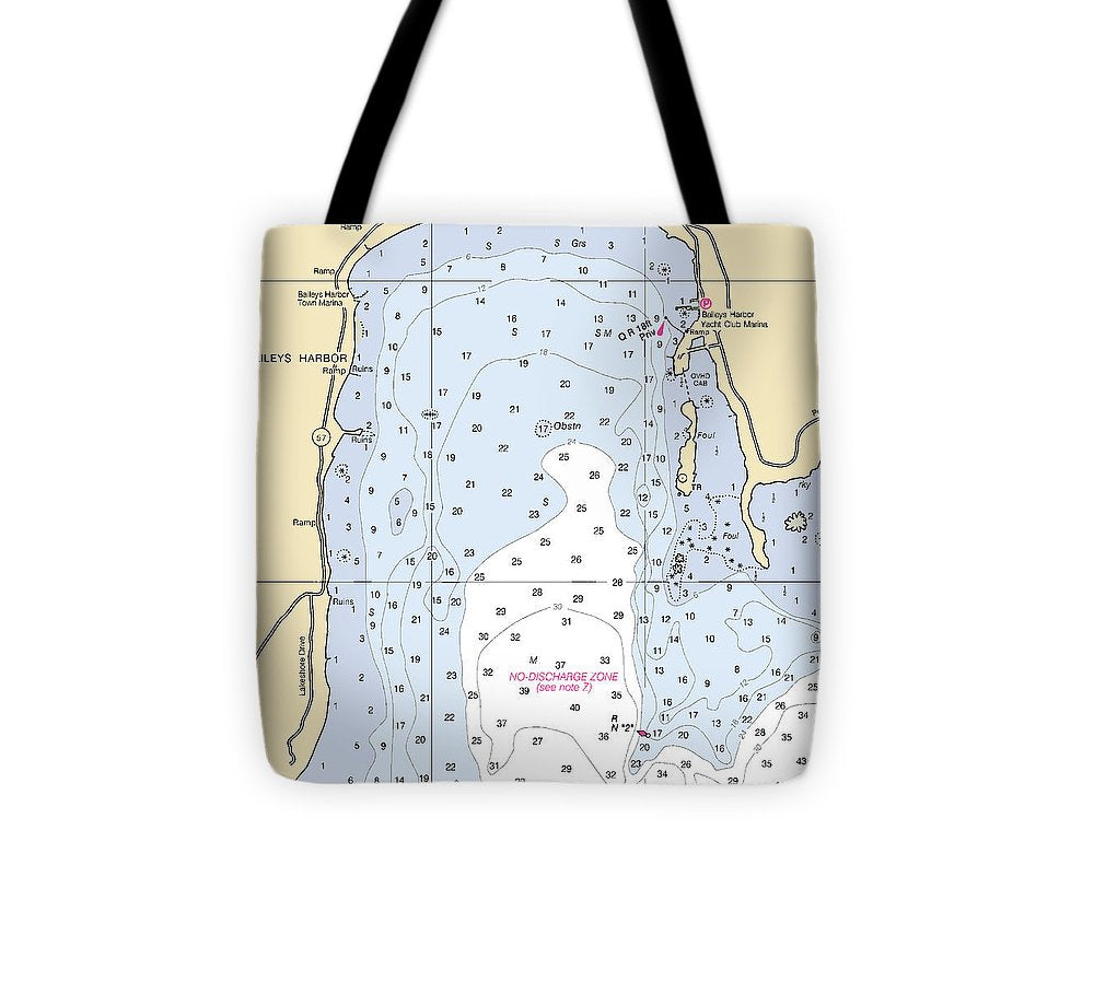 Baileys Harbor Lake Michigan Nautical Chart Tote Bag