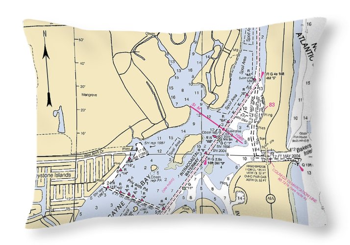 Bal Harbour Islands-florida Nautical Chart - Throw Pillow