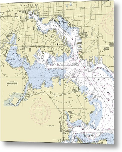 A beuatiful Metal Print of the Baltimore Maryland Nautical Chart - Metal Print by SeaKoast.  100% Guarenteed!