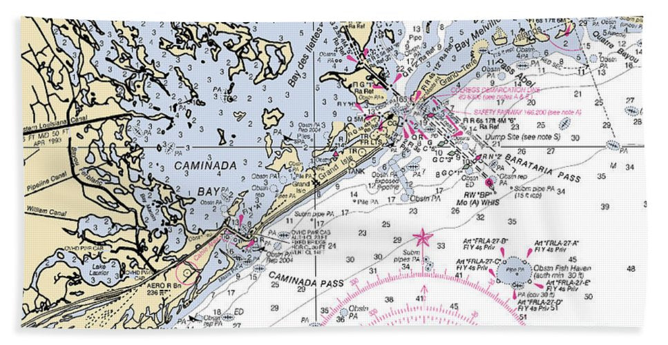 Barataria And Caminada Bays-louisiana Nautical Chart - Beach Towel