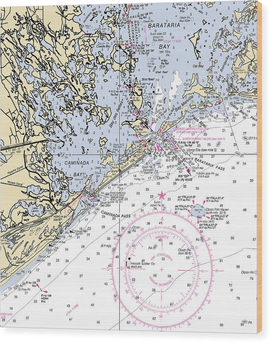 Barataria And Caminada Bays-Louisiana Nautical Chart Wood Print
