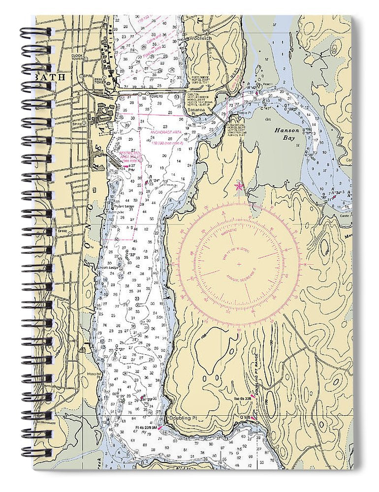 Bath Maine Nautical Chart Spiral Notebook