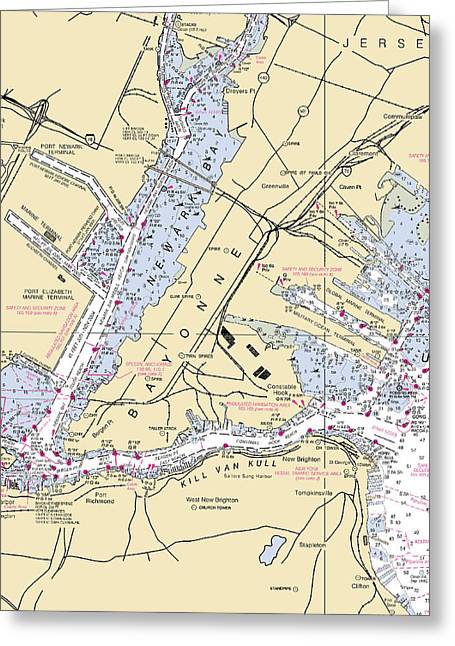 Bayonne-new Jersey Nautical Chart - Greeting Card