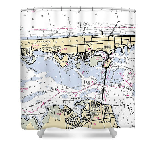 Bayshore New Jersey Nautical Chart Shower Curtain