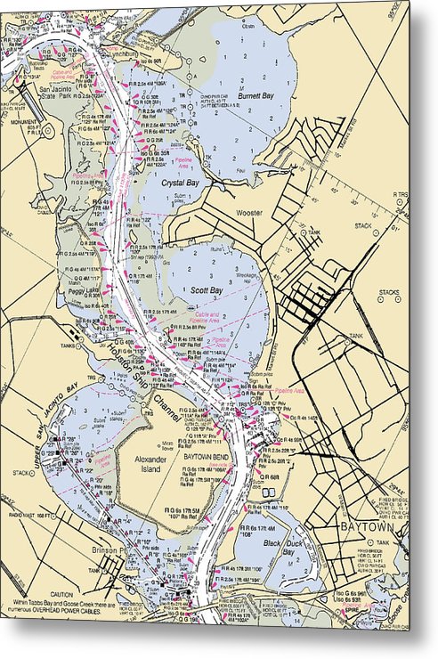 A beuatiful Metal Print of the Baytown-Texas Nautical Chart - Metal Print by SeaKoast.  100% Guarenteed!