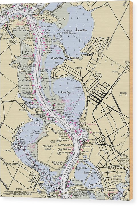 Baytown-Texas Nautical Chart Wood Print