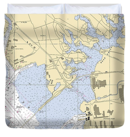 Bear Creek Maryland Nautical Chart Duvet Cover