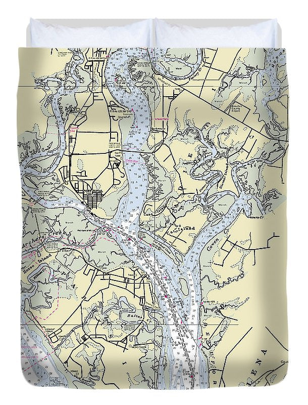 Beaufort Port Royal South Carolina Nautical Chart - Duvet Cover