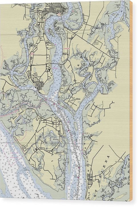 Beaufort Port Royal South Carolina Nautical Chart Wood Print