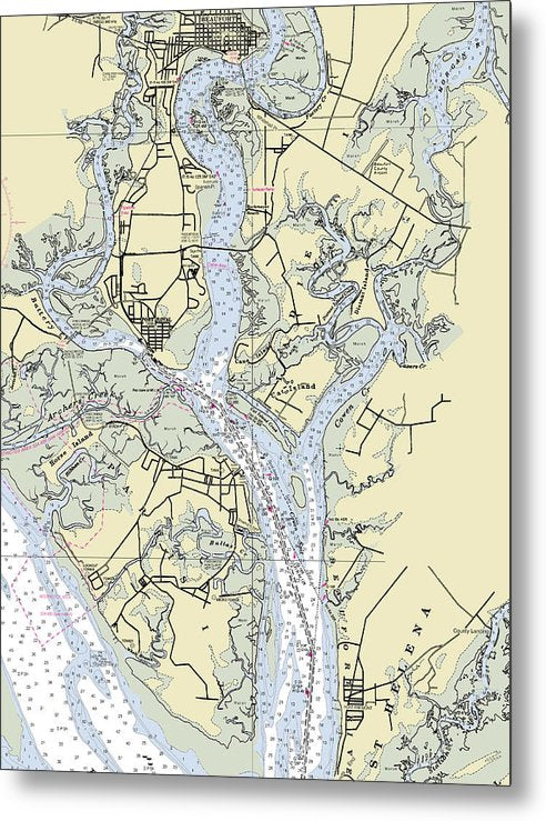A beuatiful Metal Print of the Beaufort Port Royal South Carolina Nautical Chart - Metal Print by SeaKoast.  100% Guarenteed!
