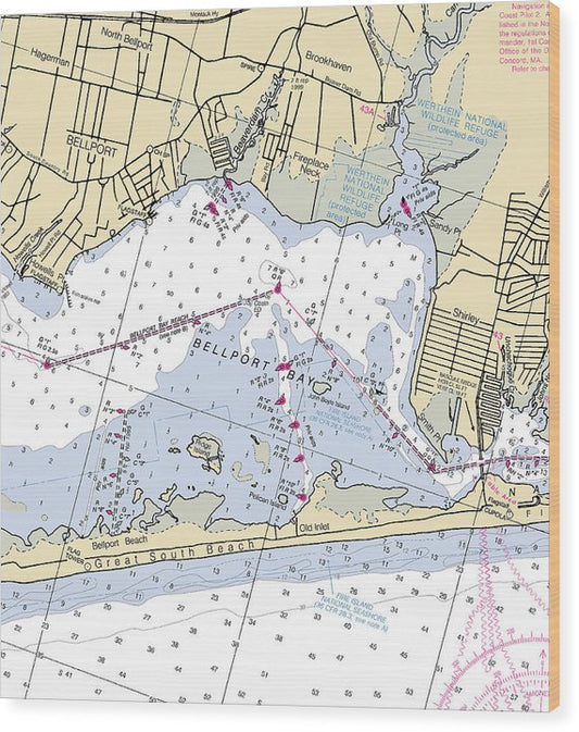 Bellport Bay-New York Nautical Chart Wood Print