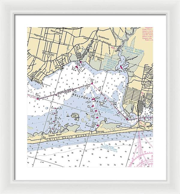 Bellport Bay-new York Nautical Chart - Framed Print