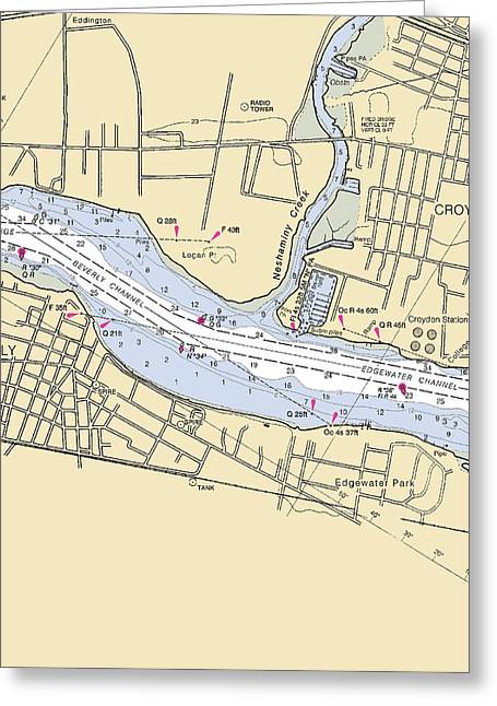 Beverly-new Jersey Nautical Chart - Greeting Card