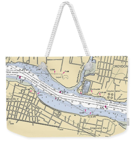 Beverly-new Jersey Nautical Chart - Weekender Tote Bag