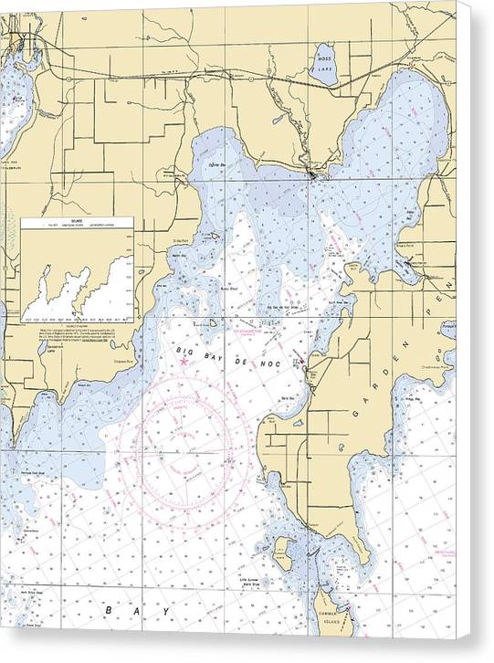 Big Bay De Noc-lake Michigan Nautical Chart - Canvas Print