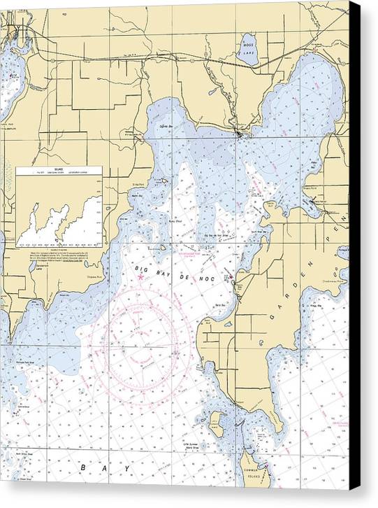 Big Bay De Noc-lake Michigan Nautical Chart - Canvas Print