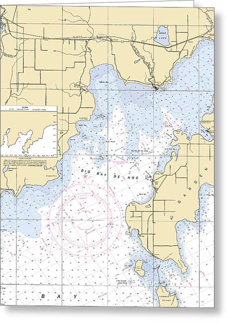 Big Bay De Noc-lake Michigan Nautical Chart - Greeting Card