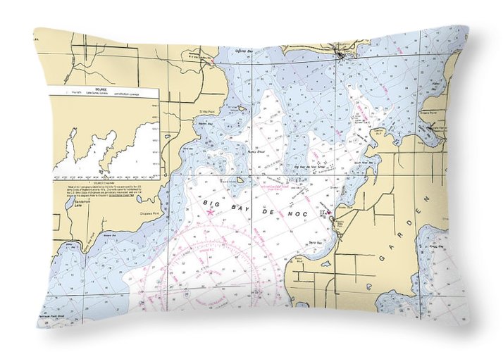 Big Bay De Noc-lake Michigan Nautical Chart - Throw Pillow