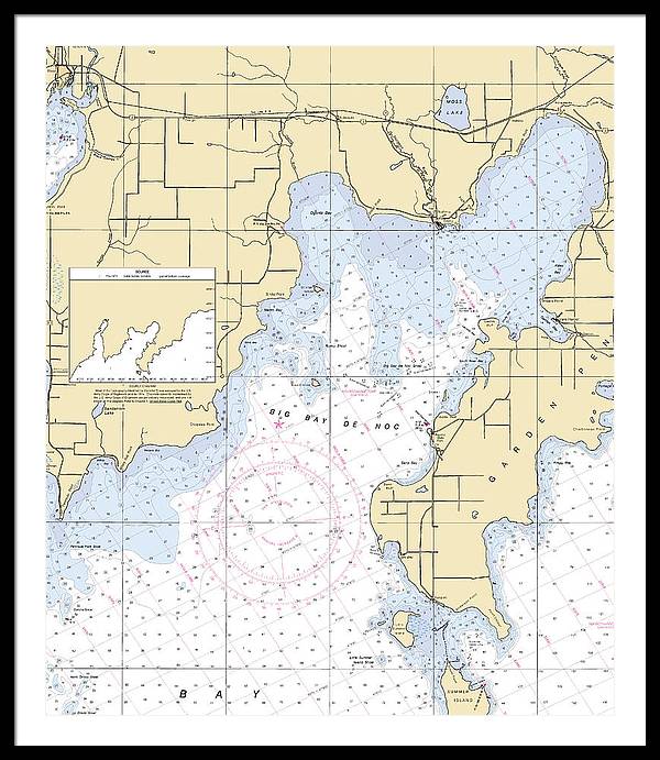 Big Bay De Noc-lake Michigan Nautical Chart - Framed Print