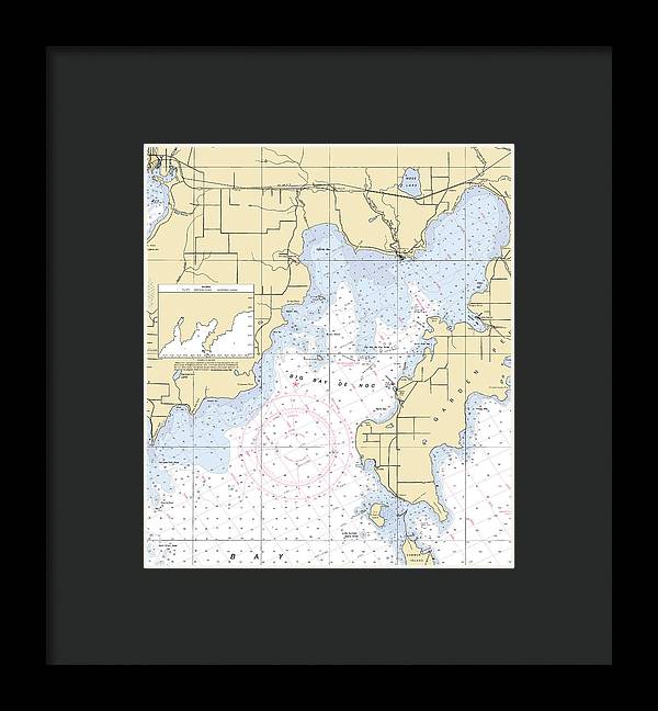 Big Bay De Noc-lake Michigan Nautical Chart - Framed Print