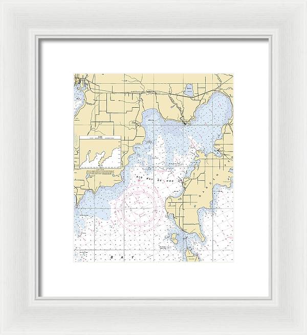 Big Bay De Noc-lake Michigan Nautical Chart - Framed Print