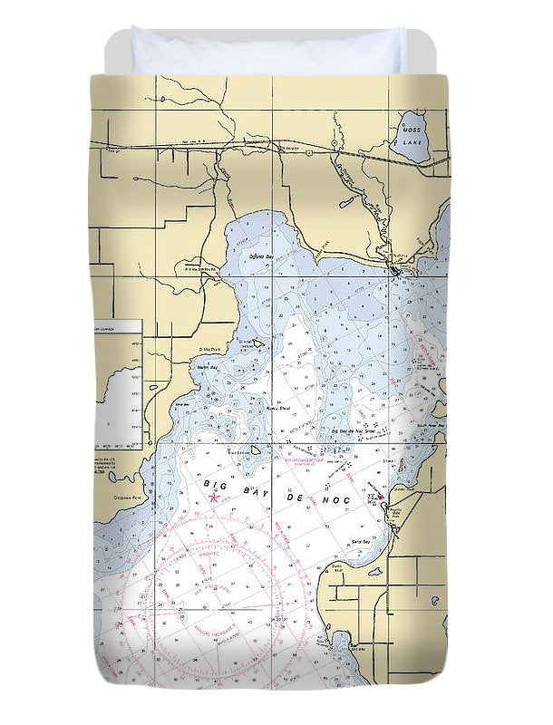 Big Bay De Noc-lake Michigan Nautical Chart - Duvet Cover