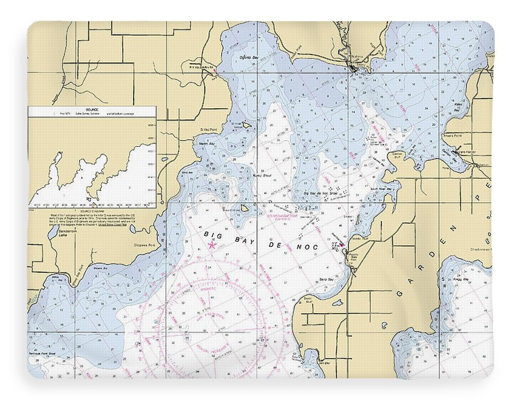 Big Bay De Noc-lake Michigan Nautical Chart - Blanket