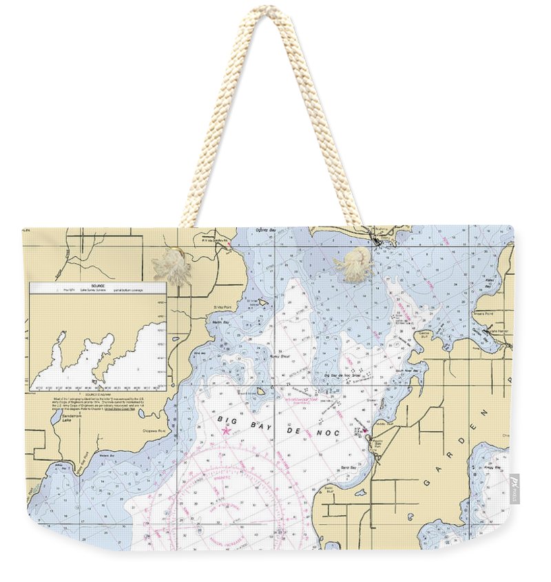 Big Bay De Noc-lake Michigan Nautical Chart - Weekender Tote Bag