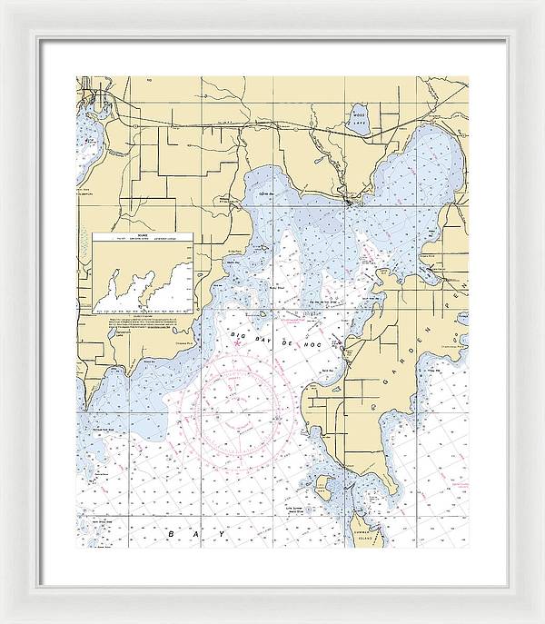 Big Bay De Noc-lake Michigan Nautical Chart - Framed Print