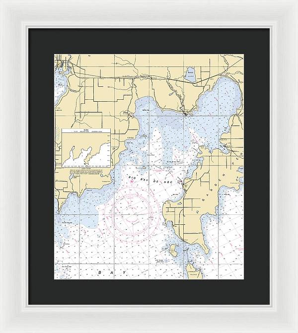 Big Bay De Noc-lake Michigan Nautical Chart - Framed Print