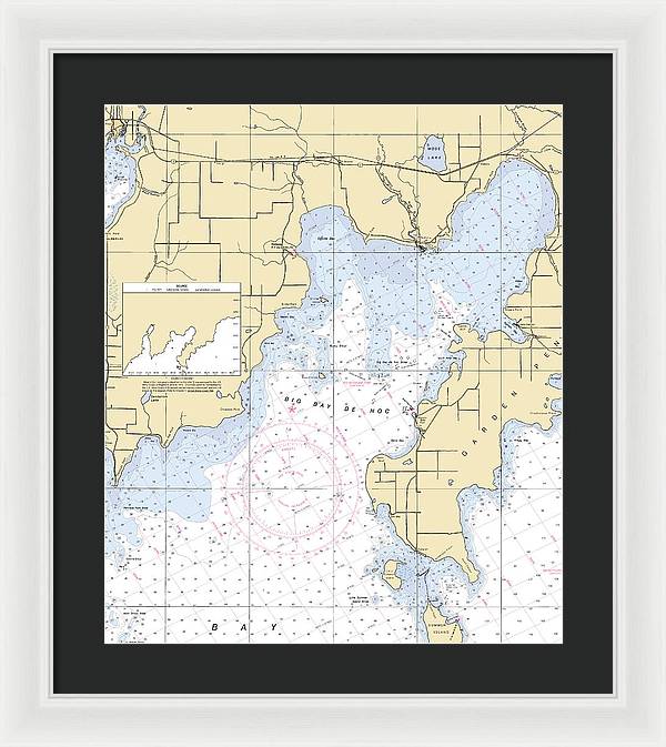 Big Bay De Noc-lake Michigan Nautical Chart - Framed Print