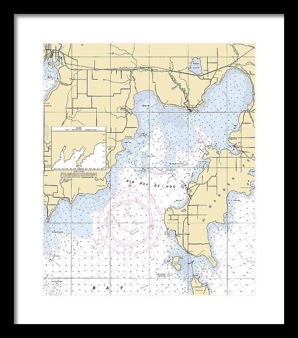 Big Bay De Noc-lake Michigan Nautical Chart - Framed Print