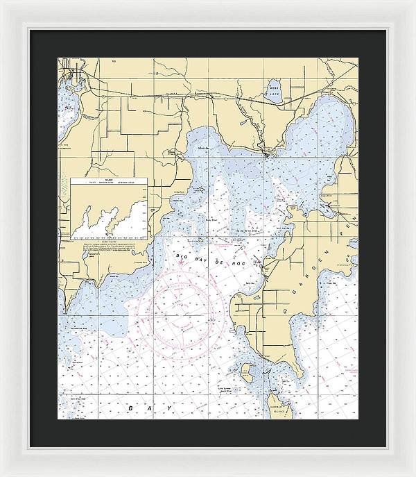 Big Bay De Noc-lake Michigan Nautical Chart - Framed Print