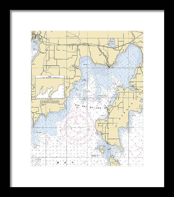 Big Bay De Noc-lake Michigan Nautical Chart - Framed Print