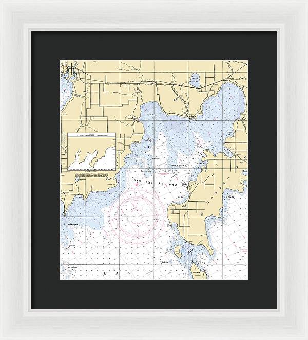 Big Bay De Noc-lake Michigan Nautical Chart - Framed Print