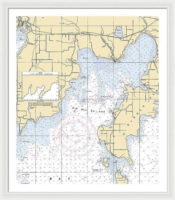 Big Bay De Noc-lake Michigan Nautical Chart - Framed Print