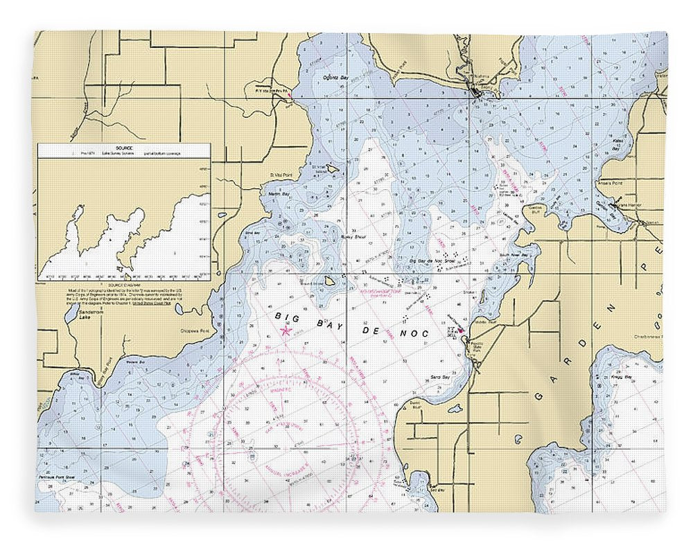 Big Bay De Noc-lake Michigan Nautical Chart - Blanket