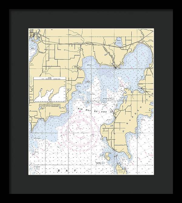 Big Bay De Noc-lake Michigan Nautical Chart - Framed Print