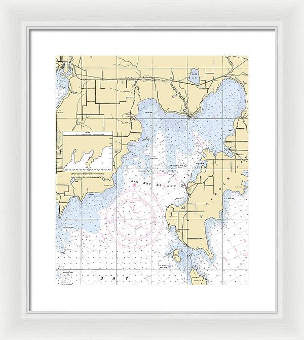 Big Bay De Noc-lake Michigan Nautical Chart - Framed Print