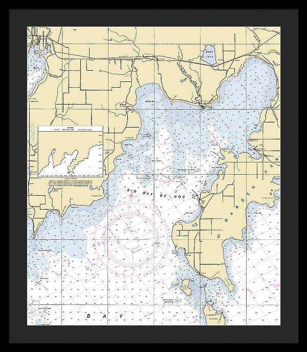 Big Bay De Noc-lake Michigan Nautical Chart - Framed Print