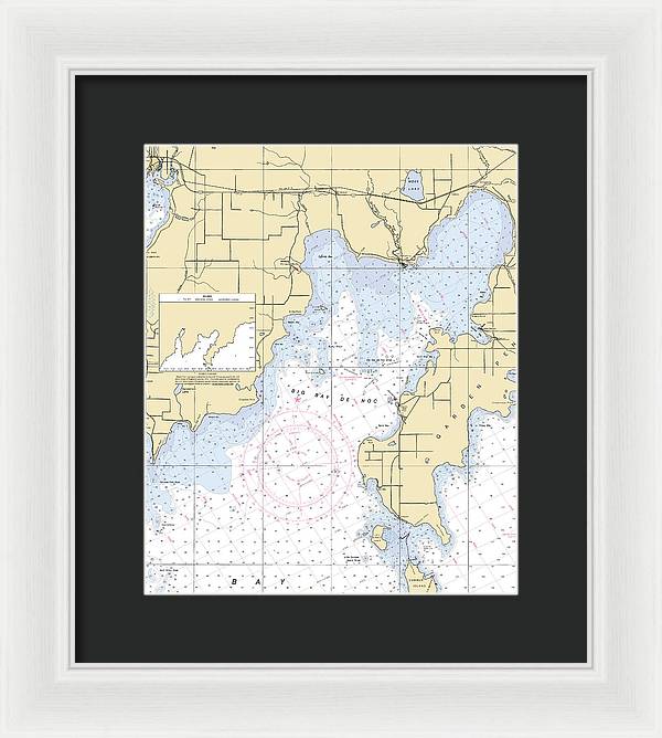 Big Bay De Noc-lake Michigan Nautical Chart - Framed Print