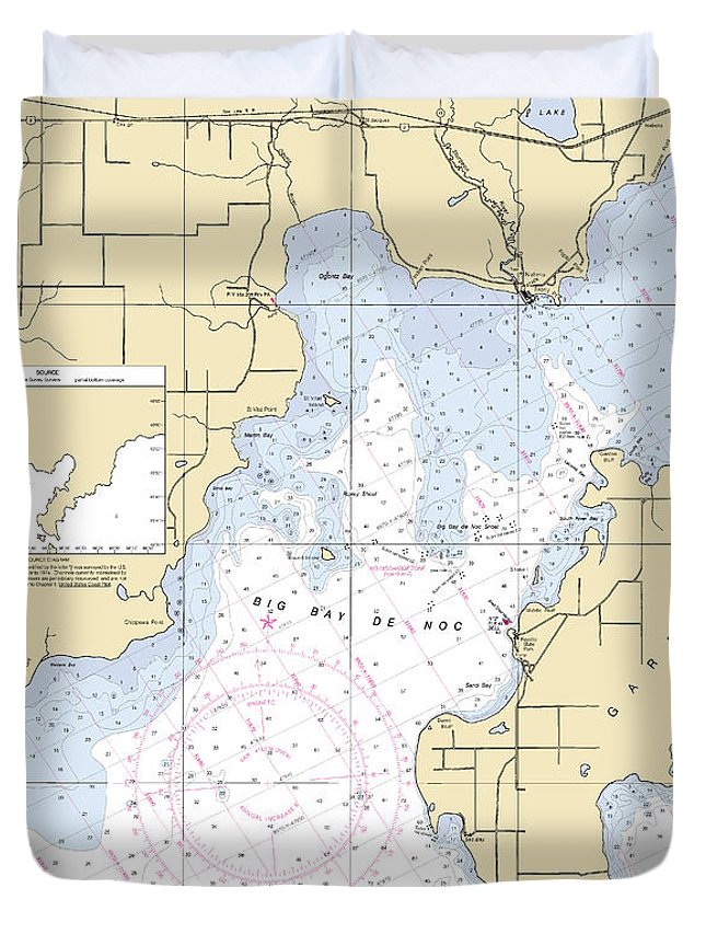 Big Bay De Noc-lake Michigan Nautical Chart - Duvet Cover